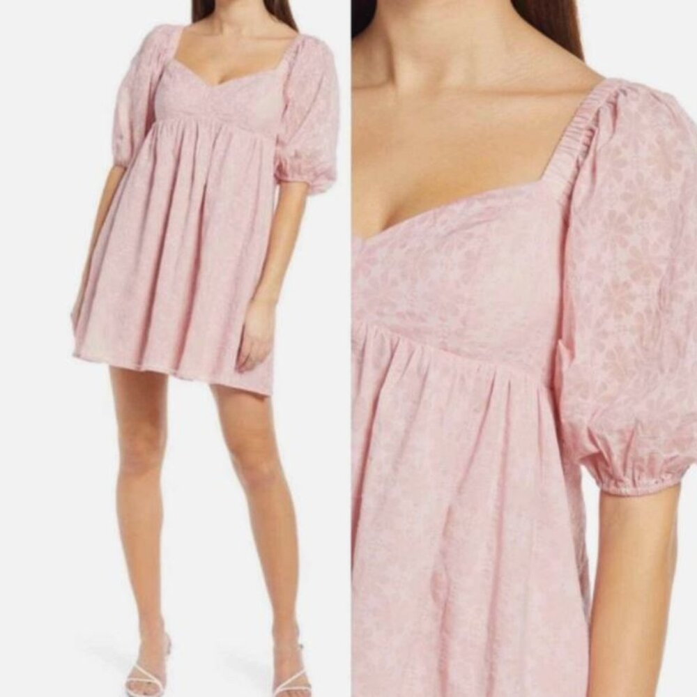 WAYF Floral Babydoll Dress Womens Medium M Pink Empire Waist Mini Coquette II07